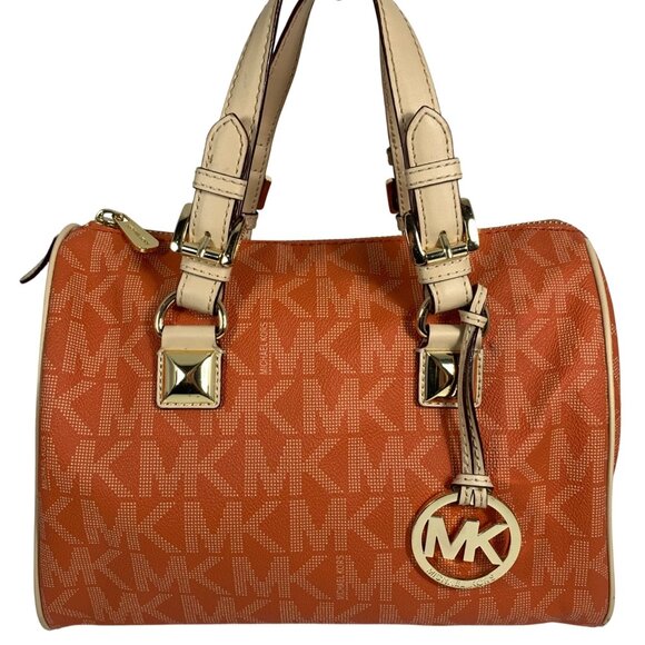 MICHAEL KORS Grayson Medium Satchel Signature Bag Tangerine Orange w/ Bag Charm - Picture 1 of 15